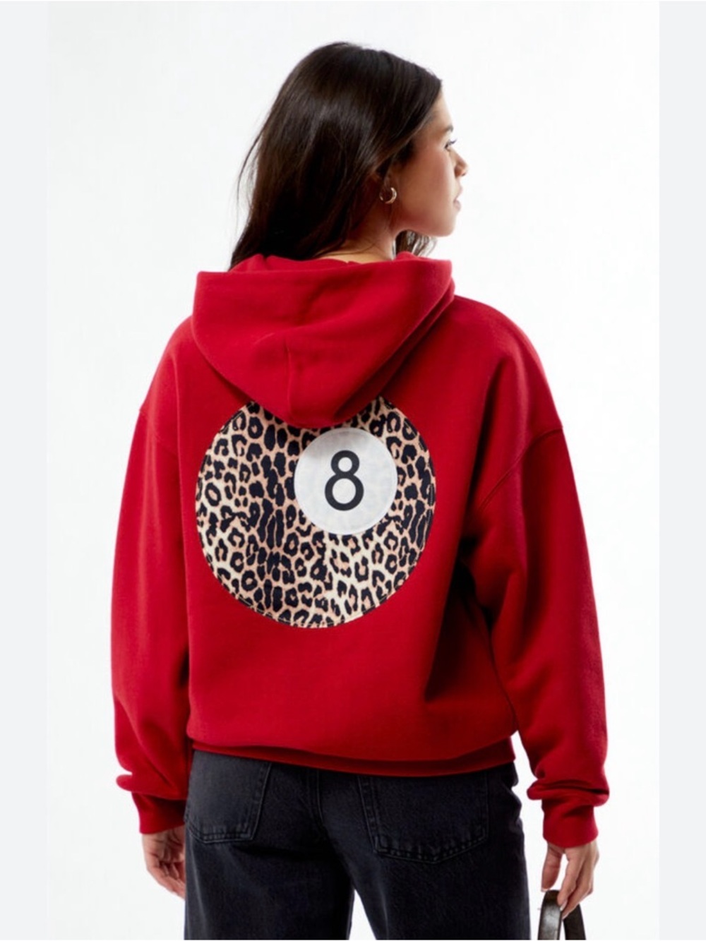 PacSun Red Leopard Patch Hooded Pullover Sweatshirt - Picture 2 of 5